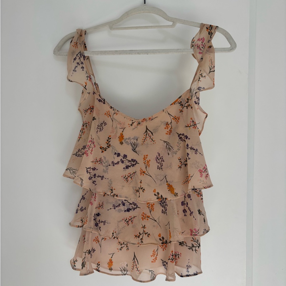 Rebecca Minkoff Peach Floral Ruffle Tiered Women’s Tank Top Size Small